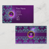 シックなダマスクジェムモノグラムパープルブルー 名刺 (正面/裏面)