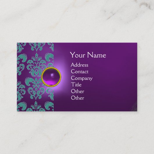 シックなダマスクジェムモノグラムパープルブルー 名刺 (正面)