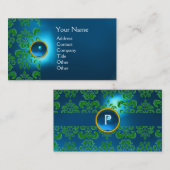 シックなダマスクジェムモノグラムブルーグリーン 名刺 (正面/裏面)