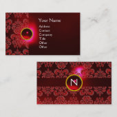 シックなダマスクジェムモノグラムレッドブルゴーニュグリーン 名刺 (正面/裏面)