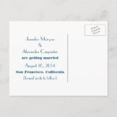 シックなダマスク日付はがき、青を保存 案内ポストカード (裏面)