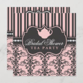 シックなダマスク織及びストライプなブライダルシャワーの茶招待状 招待状 (正面/裏面)