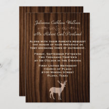 シックなダークウッドディアワイルドライフ結婚式招待状
