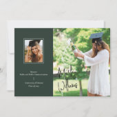 シックなダークグリーンのサイン卒業発表 招待状 (正面)