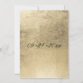 シックなダークグリーンのネイビーブルー金ゴールド結婚フローラ 招待状 (裏面)