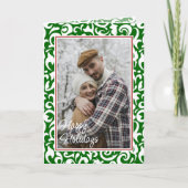 シックなダークグリーンホワイトダマスクフローラアートパターン カード (正面)