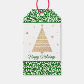 シックなダークグリーンホワイトダマスクフローラアートパターン ギフトタグ (正面)