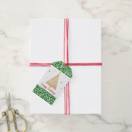 シックなダークグリーンホワイトダマスクフローラアートパターン ギフトタグ