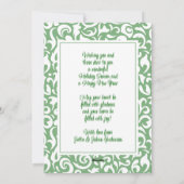 シックなダークグリーンホワイトダマスクフローラアートパターン シーズンカード (裏面)