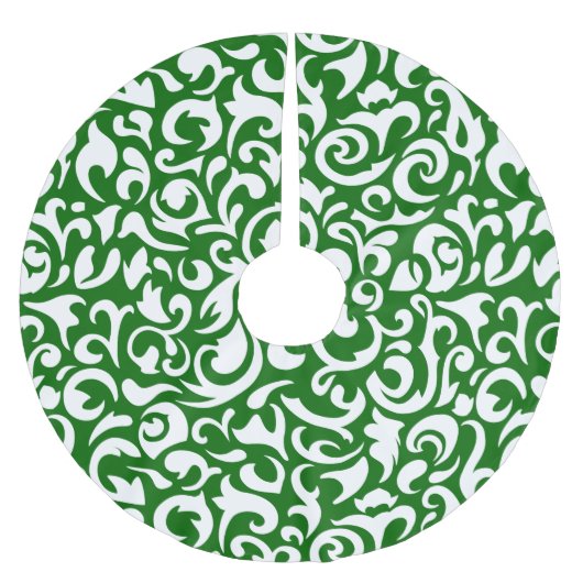 シックなダークグリーンホワイトダマスクフローラアートパターン ブラッシュドポリエステルツリースカート (正面)