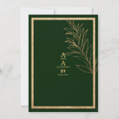 シックなダークグリーン金ゴールドグリッターリーフ結婚フローラ 招待状 (裏面)