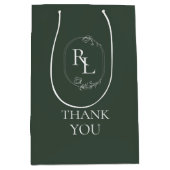 シックなダークグリーン |モノグラム結婚の感謝 ミディアムペーパーバッグ (正面)