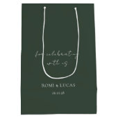 シックなダークグリーン |モノグラム結婚の感謝 ミディアムペーパーバッグ (裏面)