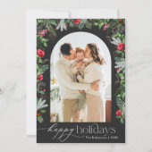 シックなダークグレイモダンボタニカルアーチ1写真 シーズンカード (正面)