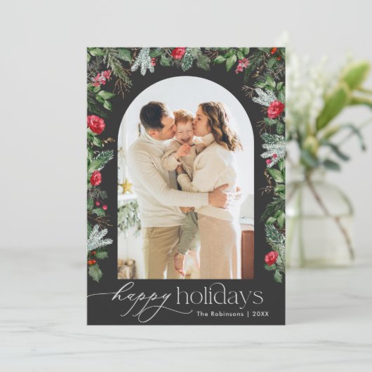 シックなダークグレイモダンボタニカルアーチ1写真 シーズンカード (スタンド正面)