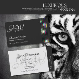 シックなダークグレーとライトグレーカラフルのストライプイニシャル 名刺