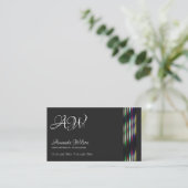 シックなダークグレーとライトグレーカラフルのストライプイニシャル 名刺 (スタンド正面)