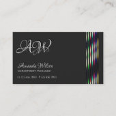 シックなダークグレーとライトグレーカラフルのストライプイニシャル 名刺 (正面)