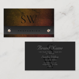 シックなダークグレーオレンジ色のグラデーションのヘビとモノグラム 名刺