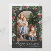 シックなダークグレーハッピーホリデーズボタニカルアーチフォト シーズンカード (正面)