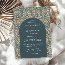 シックなダークパステルグリーンアイボリーフローラアールヌーボー 招待状