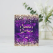 シックなダークパープル金ゴールドグリッタークリスマスの新年 ポストカード (スタンド正面)