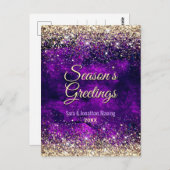 シックなダークパープル金ゴールドグリッタークリスマスの新年 ポストカード (正面/裏面)