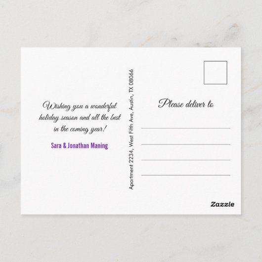 シックなダークパープル金ゴールドグリッタークリスマスの新年 ポストカード (裏面)