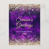 シックなダークパープル金ゴールドグリッタークリスマスの新年 ポストカード (正面)
