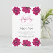 シックなダークピンクコスモスフローラ植物誕生日 招待状 (スタンド正面)