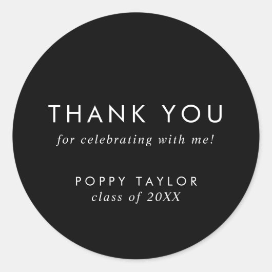 シックなダークブラックありがとう卒業のお願いシール ラウンドシール (正面)