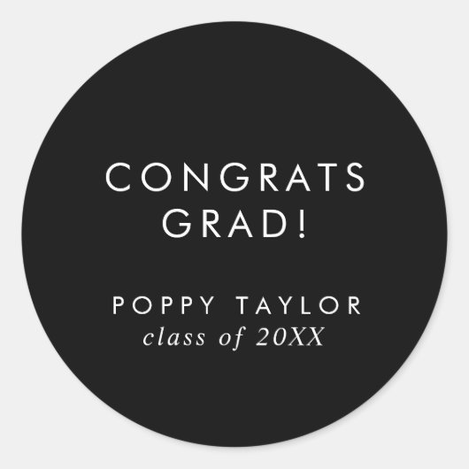 シックなダークブラックおめでとう卒業ステッカー ラウンドシール (正面)