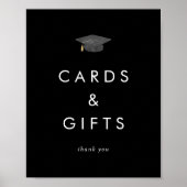 シックなダークブラックキャップ卒業カードとギフト ポスター (正面)
