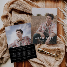 シックなダークブラックメッセージと写真の卒業