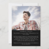 シックなダークブラックメッセージと写真の卒業 案内状 (裏面)