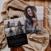 シックなダークブラックメッセージフォトコラージュ卒業 案内状