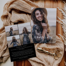 シックなダークブラックメッセージフォトコラージュ卒業