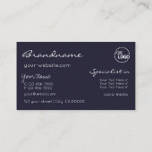 シックなダークブルーきらめくグリッタースターとロゴ 名刺 (裏面)