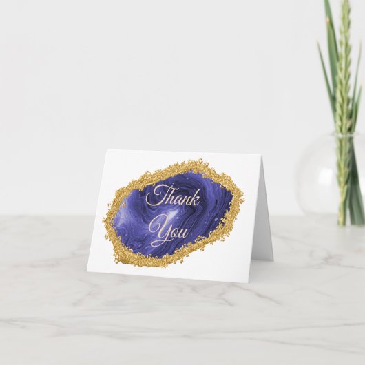 シックなダークブルーアゲート金ゴールドギルドサンキュー サンキューカード (正面)