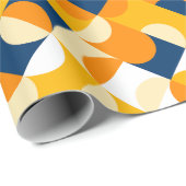 シックなダークブルーサニーイエローサークルのアートパターン ラッピングペーパー (ロールコーナー)