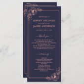 シックなダークブルーバラ金ゴールドフローラのアウトライン結婚 プログラム (正面/裏面)