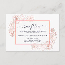 シックなダークブルーバラ金ゴールドフローラウェディングレセプション エンクロージャーカード