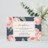 シックなダークブルーヴィンテージピンクローズフローラ エンクロージャーカード (スタンド正面)