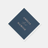 シックなダークブルー&バラ金ゴールドの結婚葉 スタンダードカクテルナプキン (角)