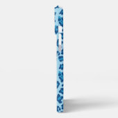 シックなダークライトブルーレオパードプリントオンパステルブルー iPhoneケース (左側面)