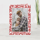 シックなダークレッドホワイトダマスクフローラアートパターン カード (正面)