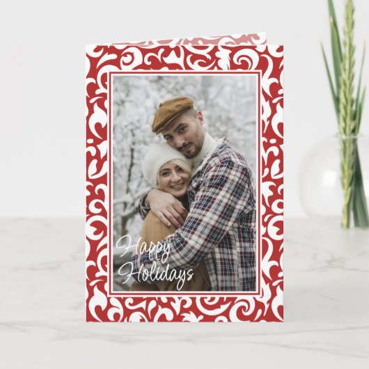 シックなダークレッドホワイトダマスクフローラアートパターン カード (正面)