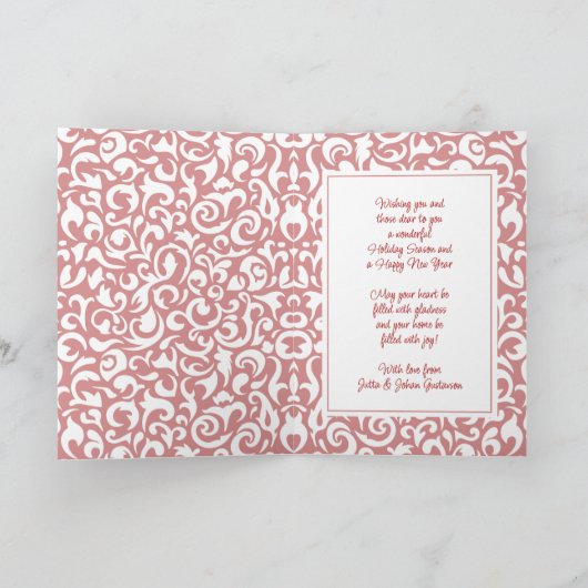 シックなダークレッドホワイトダマスクフローラアートパターン カード (内部)