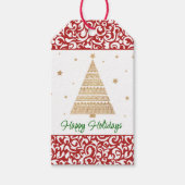 シックなダークレッドホワイトダマスクフローラアートパターン ギフトタグ (正面)