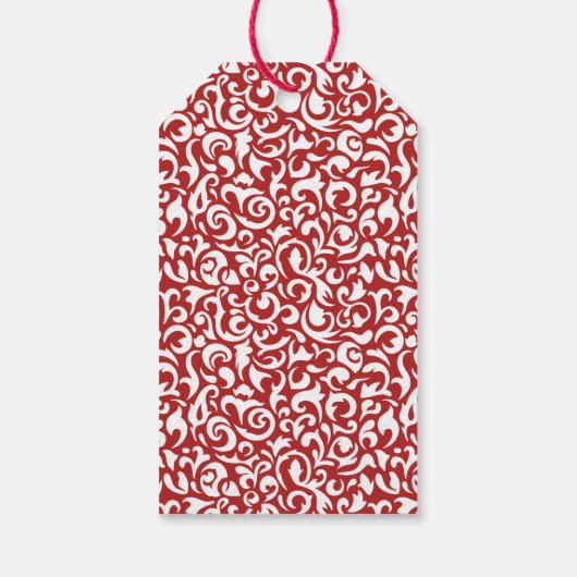 シックなダークレッドホワイトダマスクフローラアートパターン ギフトタグ (裏面)